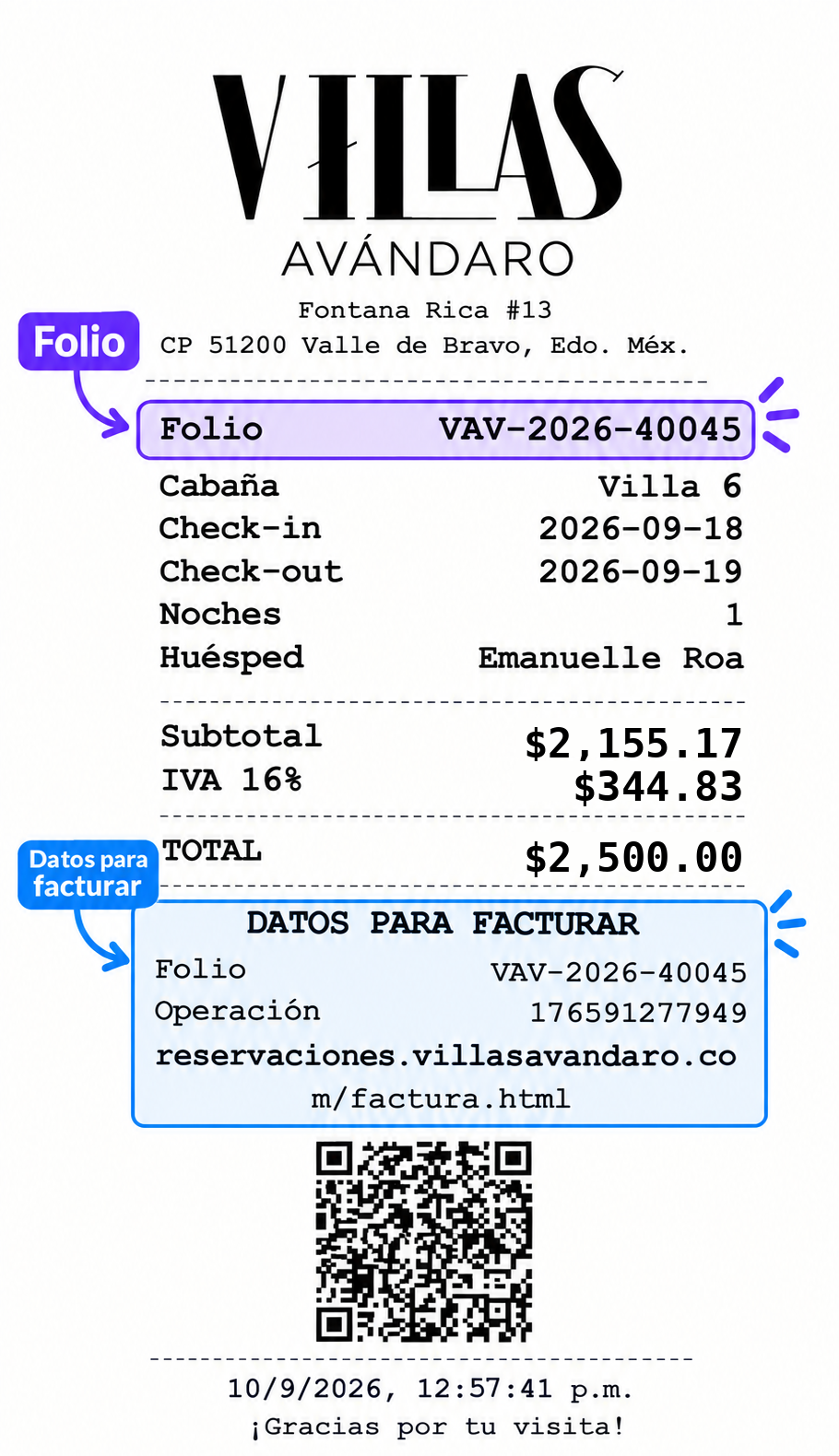 Ticket señalando el folio y el número de operación